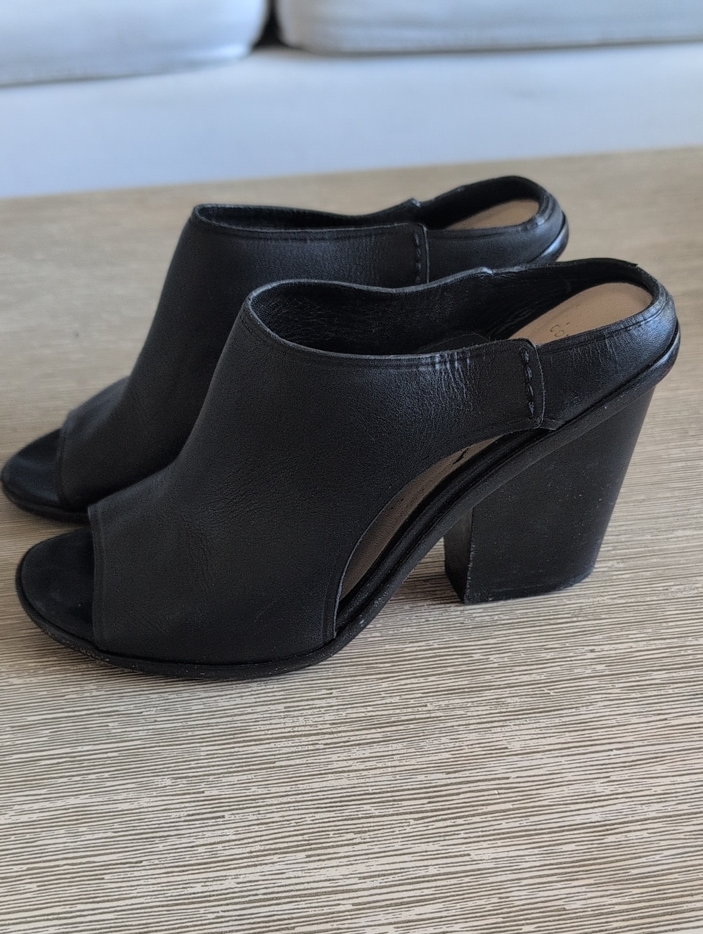 Cole Haan Black Leather Open-Toe Block  Heel Hollis Mules Shoes Size 7